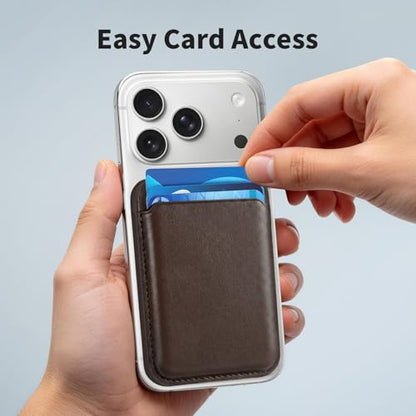 Magnetic Wallet Cell Phone Card Holder for Phone Case with Mag-Safe | Stronger Magnetic RFID Leather Phone Wallet Stick on Series of iPhone 17/16/15/14/13/12 and Pro/Promax, Dark Brown - color: Dark Brown, size: 1 Pack