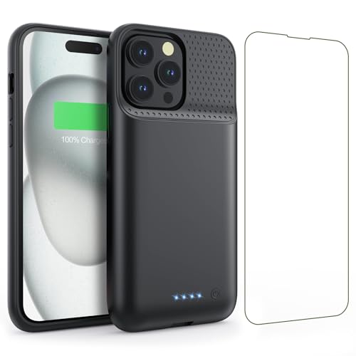 Feob Battery Case for iPhone 15Pro (6.1Inch), Real 7500mAh Ultra Slim Portable & 15W Fast Charging, Rechargeable Protective Extended Charger Case Cover Only for iPhone 15Pro Charging Case-Black - color: Black
