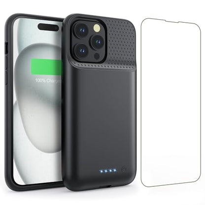 Feob Battery Case for iPhone 15Pro (6.1Inch), Real 7500mAh Ultra Slim Portable & 15W Fast Charging, Rechargeable Protective Extended Charger Case Cover Only for iPhone 15Pro Charging Case-Black - color: Black