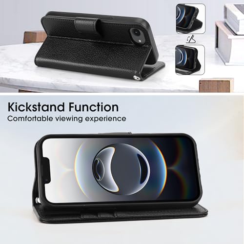 Arae Compatible with iPhone 17e/16e Case Wallet with Card Holder,Wristlet Strap Wallet Flip Cover for iPhone 17e/16e 6.1 inch Men/Women, RFID Blocking, Kickstand,Litchi Black - color: Litchi Black, size: iPhone 17e/16e 6.1 inch