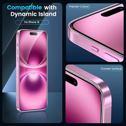 Fotbor for 3Pack iPhone 16 Screen Protector with 3Pack Camera Lens Protector, 9H+ Tempered Glass Easy Installation Kit, Case Friendly iPhone 16 - size: iPhone 16-6.1 inch