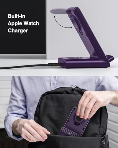 Wireless Charging Station,3 in 1 Charging Stand for Apple Multiple Devices - color: Purple