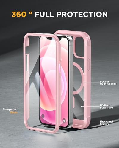 Miracase Magnetic for iPhone 12 mini Case, [360 Full-Body Protection & Complete Camera Guard], Drop & Scratch-Resistant, Shockproof, Stylish Clear iPhone Case, iPhone 12 mini Cover, Gray Pink - color: Magnetic Pink, size: iPhone 12 Mini