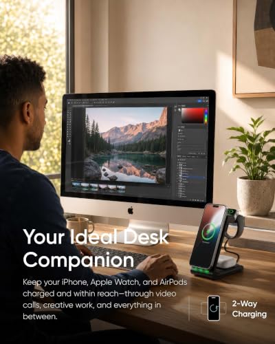 Intoval 3 in 1 Wireless Charging Station for iPhone and Apple Watch,Fast Wireless Charger Stand,Compact Desk Charging Dock for iPhone17 16 15 14 13/Pro/Max, iWatch11 10 9 Ultra/SE 3/3,AirPods - color: Black