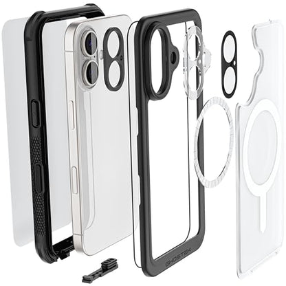 Ghostek Nautical Waterproof Apple iPhone 16 Case with Holster Belt Clip - Screen and Camera Protector, MagSafe Compatible, Rugged Heavy Duty Cover (6.1 Inch, Clear) - color: Clear, size: iPhone 16