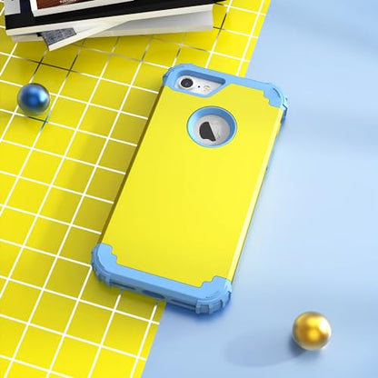 IDweel for iPhone 8 Case with Screen Protector,for iPhone 7 Case, 3 in 1 Shockproof Hybrid Heavy Duty Hard PC Cover Soft Silicone Sturdy Bumper Full Body Sturdy Case,Yellow/Peace Blue Blue - color: Yellow/Peace Blue