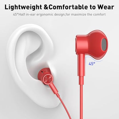USB C Headphones Magnetic Wired Earbuds with Mic for Apple/Samsung Android - color: Red