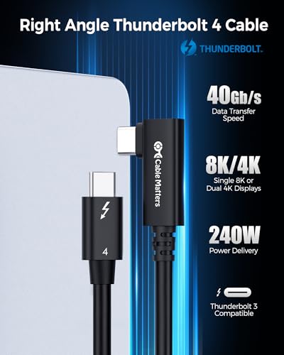 Cable Matters [Intel Certified] 40G Right Angle Thunderbolt 4 Cable, 2.6ft