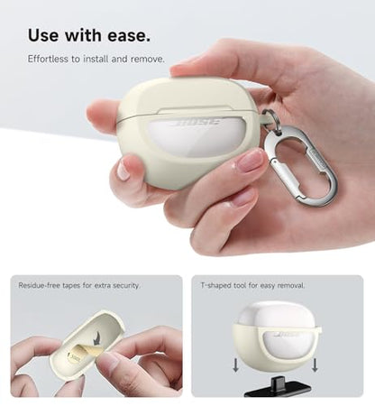 SURITCH Case Cover for Bose Ultra Open Earbuds(2024), Shockproof Protective Cover for Bose Ultra Open Wireless Ear Earbuds Charging Case Accessories with Carabiner, White - color: White