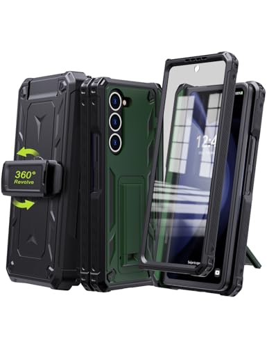 KJSK for Samsung Galaxy Z Fold 5 Case,with S Pen Holder+Belt Clip Holster+Built-in Kickstand+Hinge Protection,Heavy Duty Military Grade Drop Proof Case for Galaxy Z Fold 5(Green) - color: Green