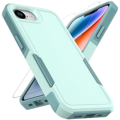 for iPhone 16E / iPhone 17E Case: Dual Layer Protective Heavy Duty Cell Phone Cover Shockproof Rugged with HD Screen Protector - Military Protection Bumper Tough - for iPhone 16E / 17E, Mint Green - color: Mint Green (PC) + Mint Green (TPU)