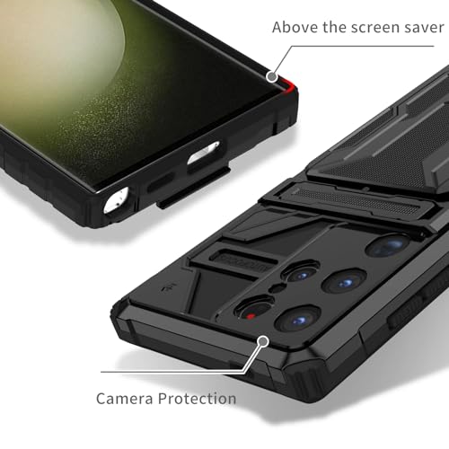 for Samsung Galaxy S24 Ultra Wallet Case with Card Holder, Black | Detachable Card Holder, Built-in Kickstand, with Screen Protectors - 2 Pack, Military Grade, Full Body Shockproof - size: for Galaxy S24 Ultra - 6.8''
