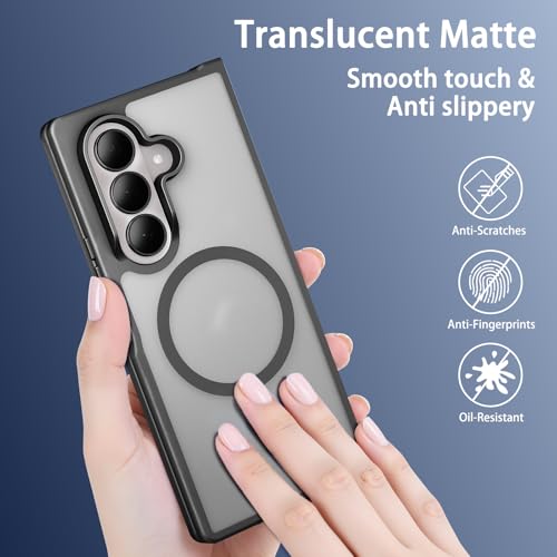 One Piece Design Magnetic Case for Galaxy Z Fold 7, Matte Frosted Black | Fit for MagSafe, Ultra Slim Fit, Anti Fingerprints, Shockproof Translucent Back Integrated Bumper Wireless Charging Cover - color: Black for Z Fold 7