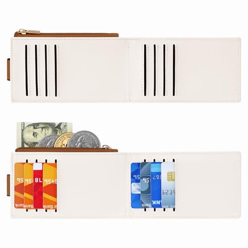Chelmon Women's RFID Slim Card Holder Wallet | Thin Bifold Multi Card Case with Zipper Coin Pocket Purse for Women(Beige Brown) - color: Beige Brown
