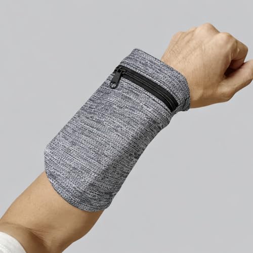 Running Armband Wrist Wallet Phone Holder Sports Arm Band Stretch Fitness Wrist Pouch for Keys Phone (Gray) - color: Gray