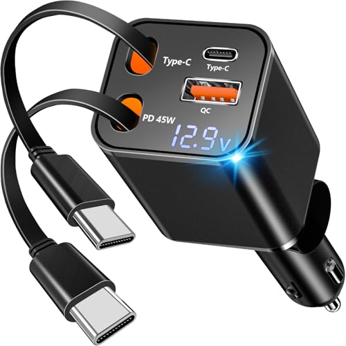 Apple MFi Certified Retractable Car Charger, 120W USB C Car Phone Charger - color: Titanium Matte Black