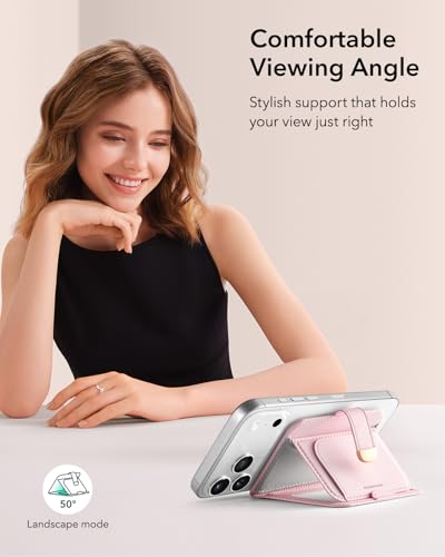 ESR Aura Clutch for MagSafe Wallet for Women, 5 Card Holder, RFID Blocking | MagSafe Sticker Included, Magnetic Wallet Stand for iPhone 17 Pro Max 17e 16 15 14 13 12 Series, Select Samsung Galaxy, Pink - color: Bubblegum Pink