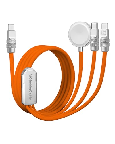 chubbycable 3 in 1 Silicone USB C Cable for Apple Watch, Orange, 4.1FT - color: Orange