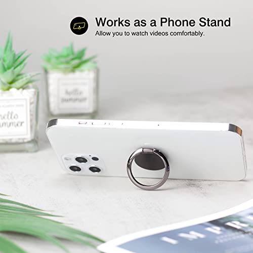 [2 Pack] Small Round Sparkling Cell Phone Ring Holder Stand,360 Degree Rotation and 180 Degree Adjustable Finger Ring Kickstand with Polished Metal Phone Grip (Black)