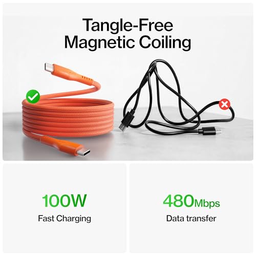 Statik MagStack Pro USB C to USB C Coiling Magnetic Charging Cable,100W - color: Orange, size: 3ft, style: USB-C to USB-C
