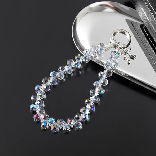 richginker Crystal Beaded Phone Wrist Strap with Tether Tab, Light Blue - color: Light Blue