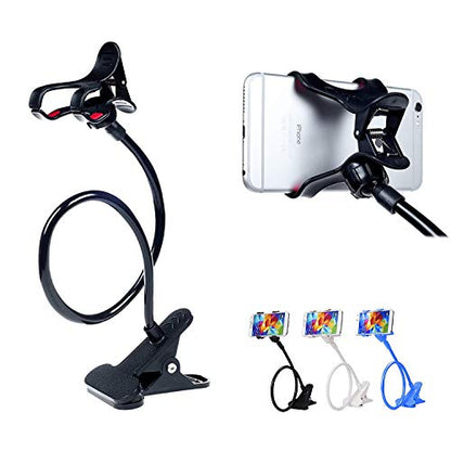 ITART Plastic Flexible Long Arms Gooseneck Clip Clamp Stand Universal Cell Phone Holder - Black - color: Black