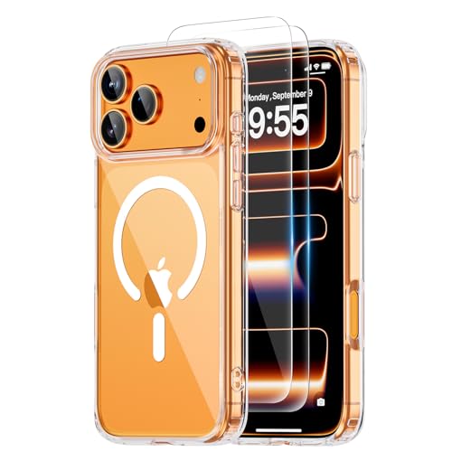 for iPhone 17 Pro Max Case Clear,Compatible with Magsafe,Slim Magnetic Cover + 2X Screen Protector, Shockproof Military Grade, Anti-Yellowing Transparent Protective Phone Case for 6.9 inch - color: Clear, size: iPhone 17 Pro Max