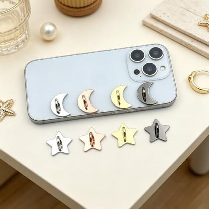 12Pcs Phone Charm Hook | Adhesive Metal Heart Star Moon Finger Rings Holder | Cute Kindle Charms Chain Loop Grip | Heavy Duty Tablet iPad Accessories for DIY Cell Phone Case Backpack Supplies
