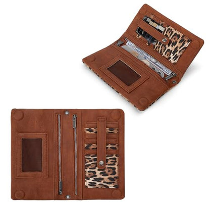 Wrangler Leopard Print Wallets Womens Crossbody Wallet Cheetah RFID Blocking Bifold Small Clutch Credit Card Holder Purse - color: B-leopard Brown
