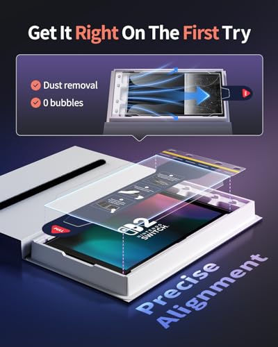 Ambison for Nintendo Switch 2 Screen Protector 2025 [0 Bubbles] Auto Alignment Kit Switch2 Screen Protector Tempered Glass [5X Stronger Durable] Full Coverage Nintendo Switch 2 Accessories, 2 Pack - size: Switch 2 (2025)*2Pcs with Flawless Fit Tray