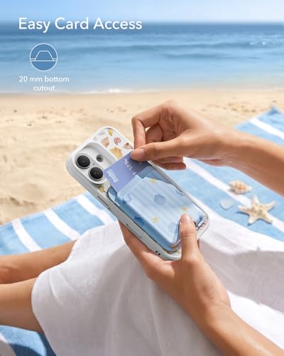 ESR Aura for MagSafe Wallet Women, 5 Card Holder for Phone, RFID Blocking | MagSafe Ring Included, Slim Magnetic Wallet for iPhone 17/16/15/14/13/12 Series, Selected Samsung, Coastal Summer, Sky Blue - color: Sky Blue