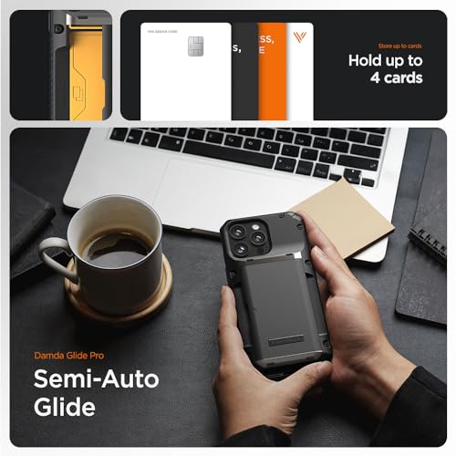 VRS DESIGN Compatible with iPhone 15 Pro Max Case with Card Holder [Damda Glide Pro], Sturdy Semi Auto 4-Card Slot, High Durability & Style Designed for iPhone 15 Pro Max (2023) Groove Khaki - color: Khaki, size: iPhone 15 Pro Max