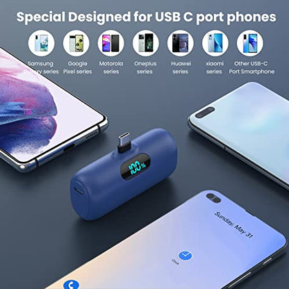 [2 Pack]Small Portable Charger for iPhone 17/16/15 Series,5000mAh 3A PD USB C Power Bank, Mini Travel Essentials Battery Pack for iPhone 17/17 Pro/16/16 Plus/16 Pro/15 Pro Max,Samsung,Android/LG etc - color: Blue+Green