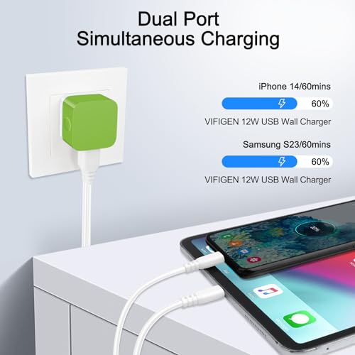 Wall Charger Block, USB Wall Charger for iPhone 17 Air Pro Max 16 15 14 13 12 11,Dual USB Fast Charger for Samsung Galaxy A17 A16 5G A15 A56 A26 Z Flip 7 Fold 7 S25 Ultra S24 S23 S22 S21 S20,Pixel 10 - color: Green