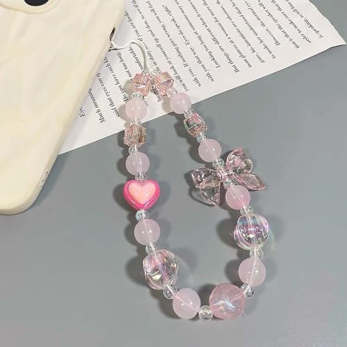 Beaded Phone Charm Lanyard Strap Girly Style Fixed Beads Pearl Lanyards - color: PH-dchd-1