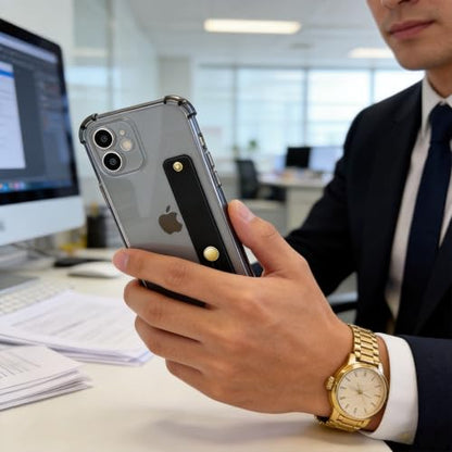 Compatible for iPhone 12 Case with Strap Holder Stand - Black | Wristband Kickstand, Clear Soft TPU, Adjustable Finger Hand Grip Loop, Shockproof Bumper Rugged Cover - color: Black, size: iPhone 12 6.1"