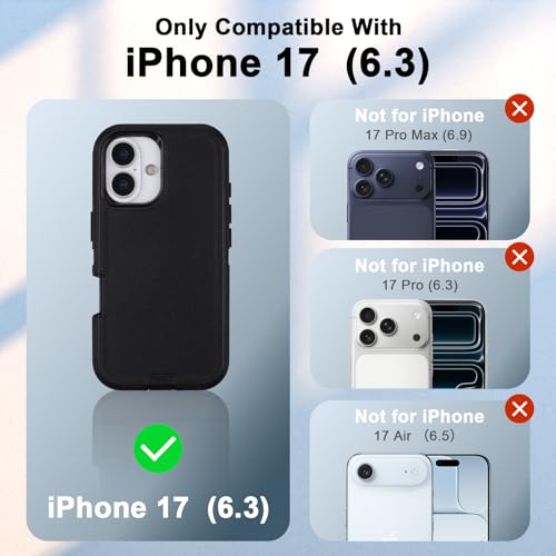 Defender for iPhone 17 Case with Belt Clip, Holster with Kickstand, Black | Military Grade Anti-Drop Protection, Heavy Duty Rugged Shockproof Protective Cover for iPhone 17 Case with Kickstand, 6.3" - color: Black