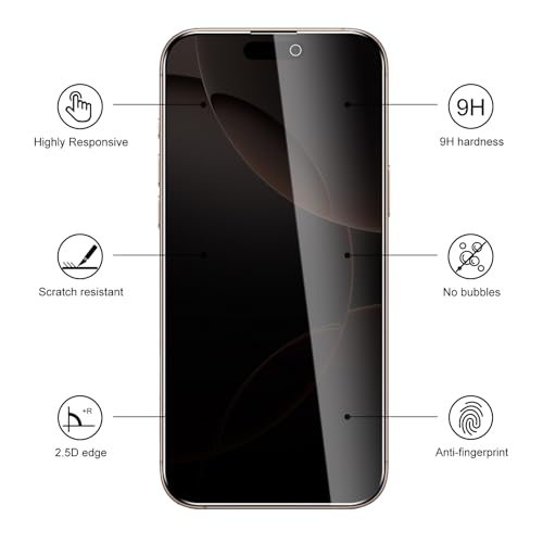 3 Pack Privacy Screen Protector for iPhone 16 Pro Max/17 Pro Max, 9H Hardness Double Shatterproof Anti-Spy Tempered Glass Film, Easy Installation, Case-Friendly - size: iPhone 16 Pro Max/17 Pro Max