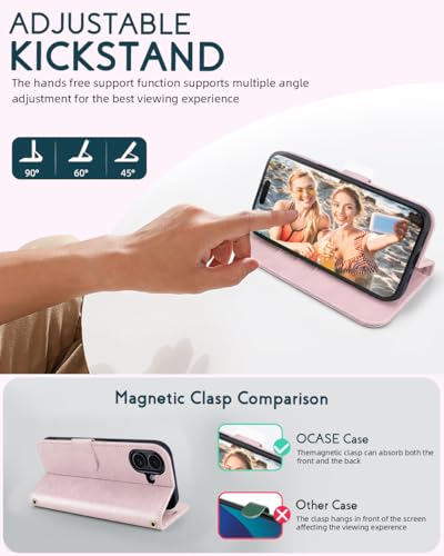 OCASE for iPhone 16 Wallet Case, PU Leather Crossbody Phone Case with Removable Shoulder Strap, Kickstand, RFID Blocking Card Slots, Flip Folio Phone Cover 6.1 Inch 2024, Light Pink - color: Light Pink, size: iPhone 16