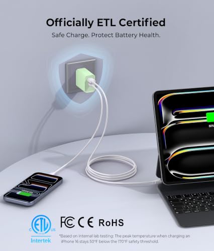 [2 Pack] 20W USB C Charger Block, Dual Ports Fast Charging Adapter - color: 2-Pack Mint Green