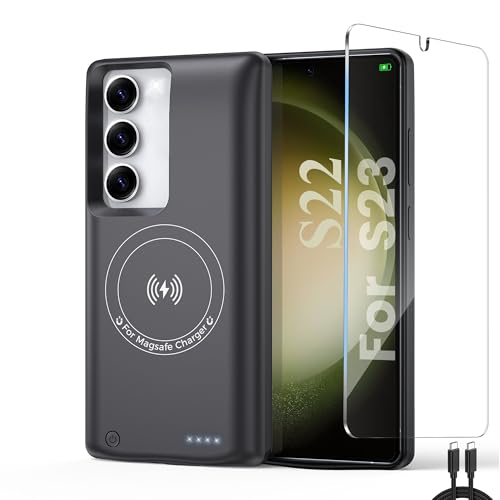 Charging Phone case for Samsung Galaxy S23/Galaxy S22 Battery Case, Real 10000mAh Portable Power Bank with Magnetic Wireless Charging,Protective Charger Phone case with Battery Pack Black - size: Galaxy S23/Galaxy S22