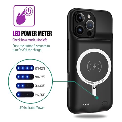Wireless Charging Case for iPhone 16 Pro,10000mAh High Capacity Portable Rechargeable Extended Battery Case Qi Wireless Charging with iPhone 16 Pro (6.3 inch) Extended Battery Charger Case (Black) - size: iPhone 16 Pro (6.3 inch)