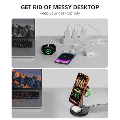 3-in-1 Magnetic Wireless Charger, 15W for iPhone/Watch/AirPods - color: black