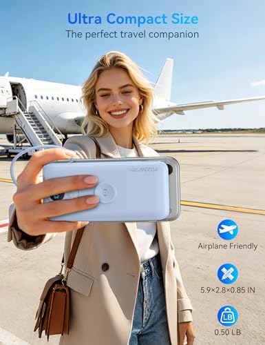 Portable Charger Power Bank 10000mAh PD20W w/Built-in Cables & AC Plug - color: LightBlue