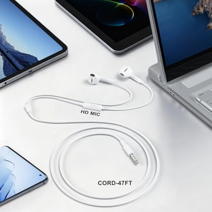 2 Pack Wired Earbuds with 3.5mm AUX Plug Headphones,Earphones with Microphone, Corded for 3.5mm Jack Ear Buds for iPhone, Samsung, Computer, Laptop, School Students, Women, Small Ear (White) (White)