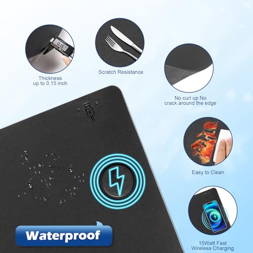 Wireless Charging Desk Mat, Mouse Pad,Black-R, 36 * 17 inch - color: Black-r, size: 36" x 17"