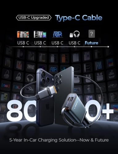 LISEN 72W Retractable Car Charger Ultra-Compact USBC Fast Car Charger - color: 1C Cable-Silver