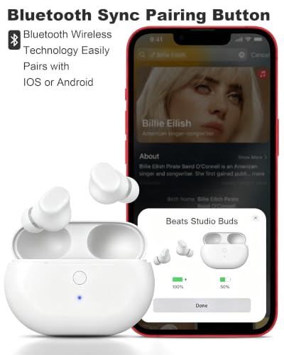 Charging Case Replacement for Beats Studio Buds - Earbuds Charger Case with Bluetooth Pairing Sync Button, 660mAh Battery (Earbuds Not Included), White - color: Beats Studio Buds White