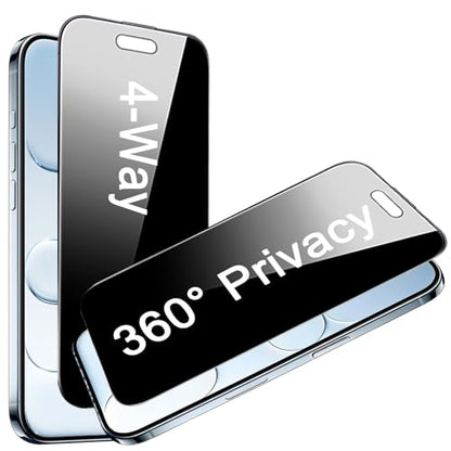 2 Pack 4 Way 360 Degree Privacy Screen Protector for iPhone 17 Air, 4 Directions Horizontal and Vertical All Around Anti Spy Tempered Glass Film, Face ID Sensitive - size: for iPhone 17 Air 6.5"