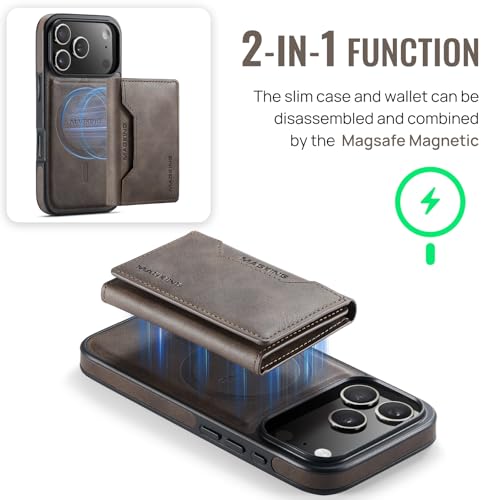 K2 2 in 1 Detachable Magnetic Phone Cases Compatible with iPhone 17 Pro Case with Card Holder RFID Blocking, Compatible with Magsafe Wallet, Leather 6.3'' (Coffee, iPhone 17 Pro) - color: Coffee, size: iPhone 17 Pro